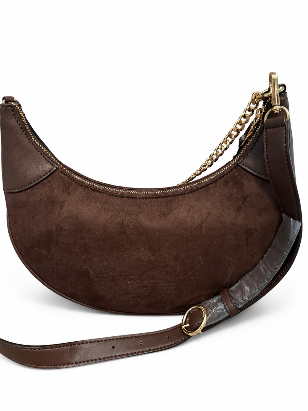 Nine West NWT Brown Suede Shoulder Bag with Gold Chain - Picture 4 of 4